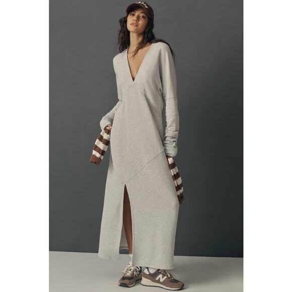 NWT Anthropologie Daily Practice Dolman Long-Sleeve V-Neck Maxi Dress Gray XXS - Picture 1 of 7
